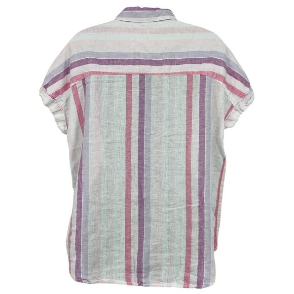 Beach Lunch Lounge Pink Purple Stripe Linen Cotton Short Sleeve Shirt Medium M - Picture 5 of 8